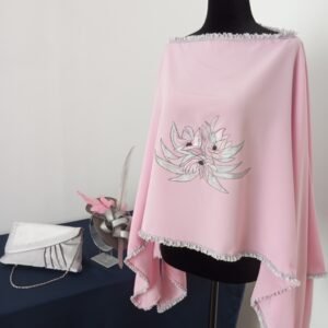 Conjunto Capa Rosa y Gris, Tocado y Bolso - Cartera